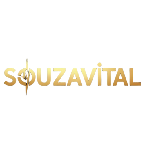 Gold 'SOUZAVITAL' logo on a black background